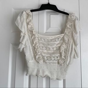 Free People white lace crop blouse